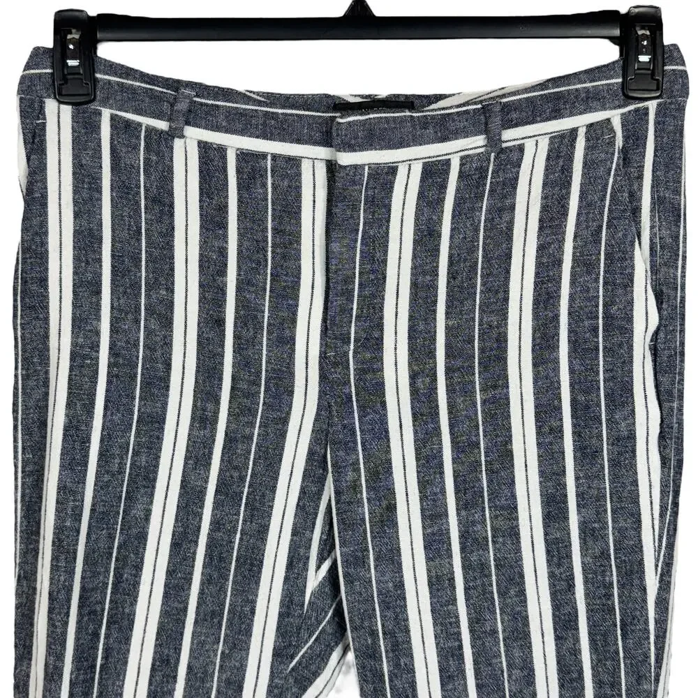 Banana Republic SZ 12 Avery Ankle Pants Striped Linen Blend Stretch Pockets